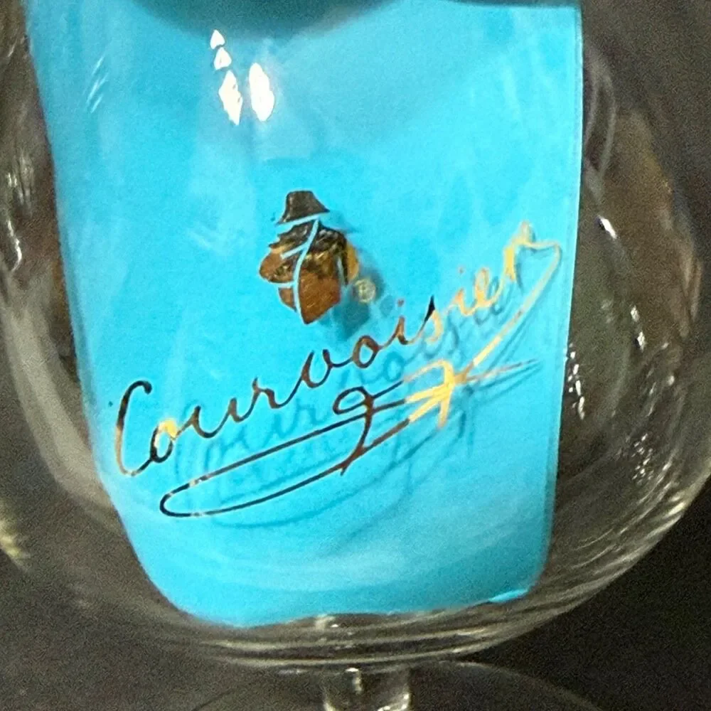 x4 Vintage Courvoisier Cognac Brandy Balloon Snifter Stemmed Glasses Gold Logo